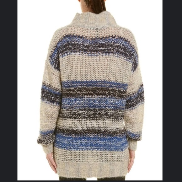 $298 NWT BCBGMAXAZRIA Sz2XS STRIPED OVERSIZED MOHAIR TUNIC SWEATER CERULEAN - Picture 8 of 11